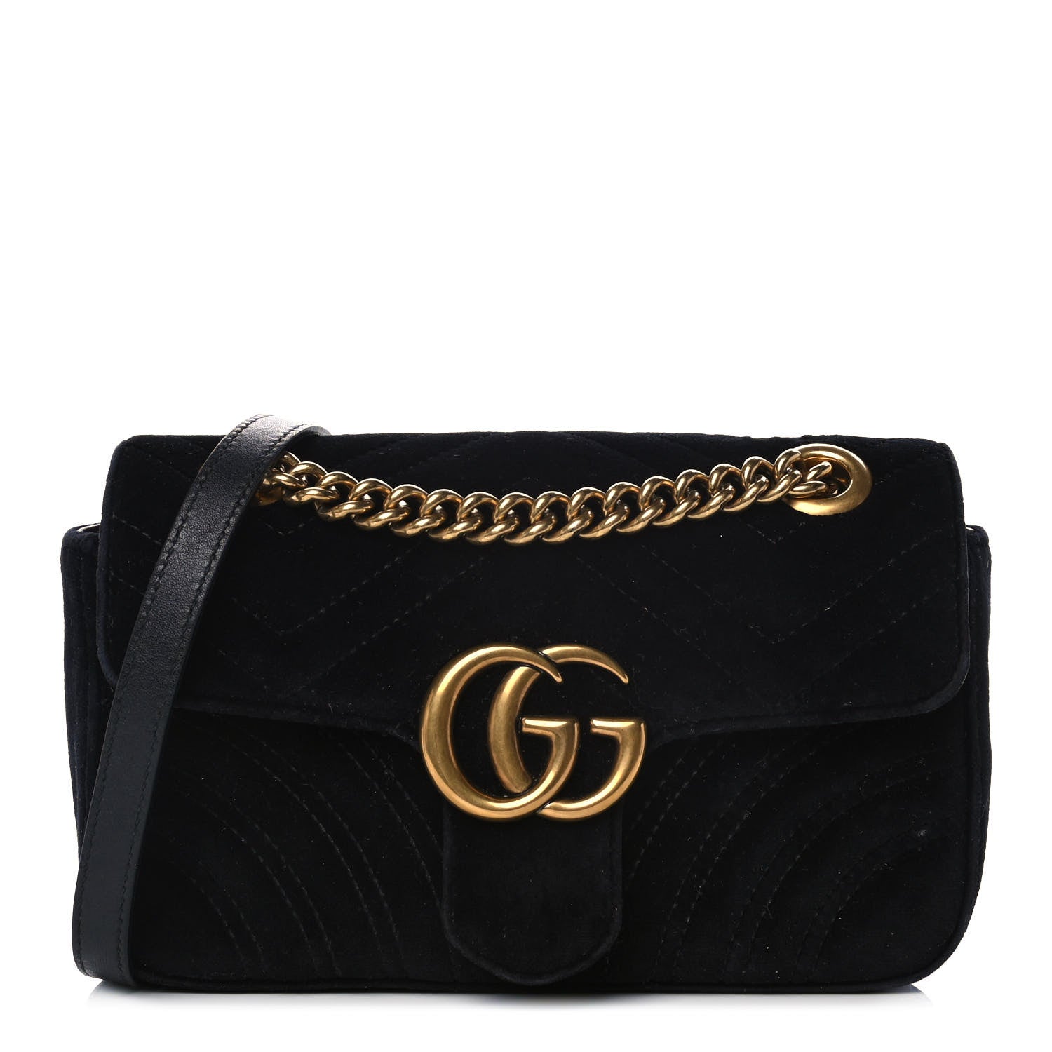 Gucci Velvet Matelasse Mini GG Marmont Shoulder Bag Black 1 of 13