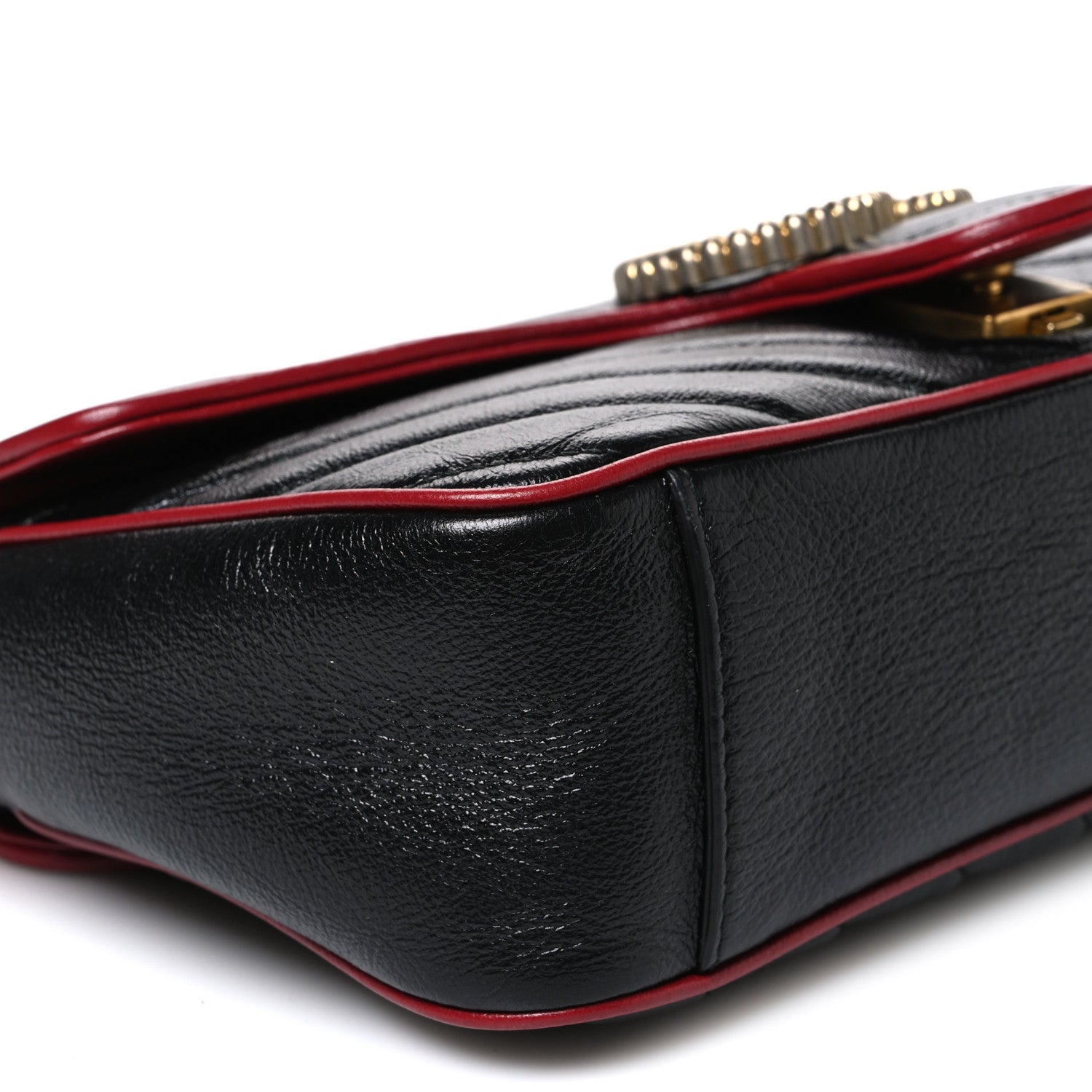 Gucci Vintage Effect Calfskin Matelasse Diagonal Small Torchon GG Marmont Shoulder Bag Black Romantic Cherry 9 of 10