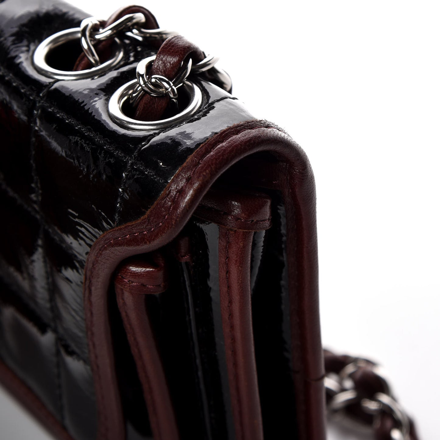Patent Lambskin Medium Chocolate Bar Flap Black Bordeaux