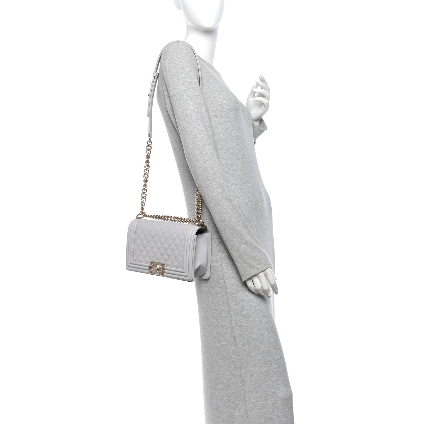 Caviar Quilted Medium Boy Flap Light Grey