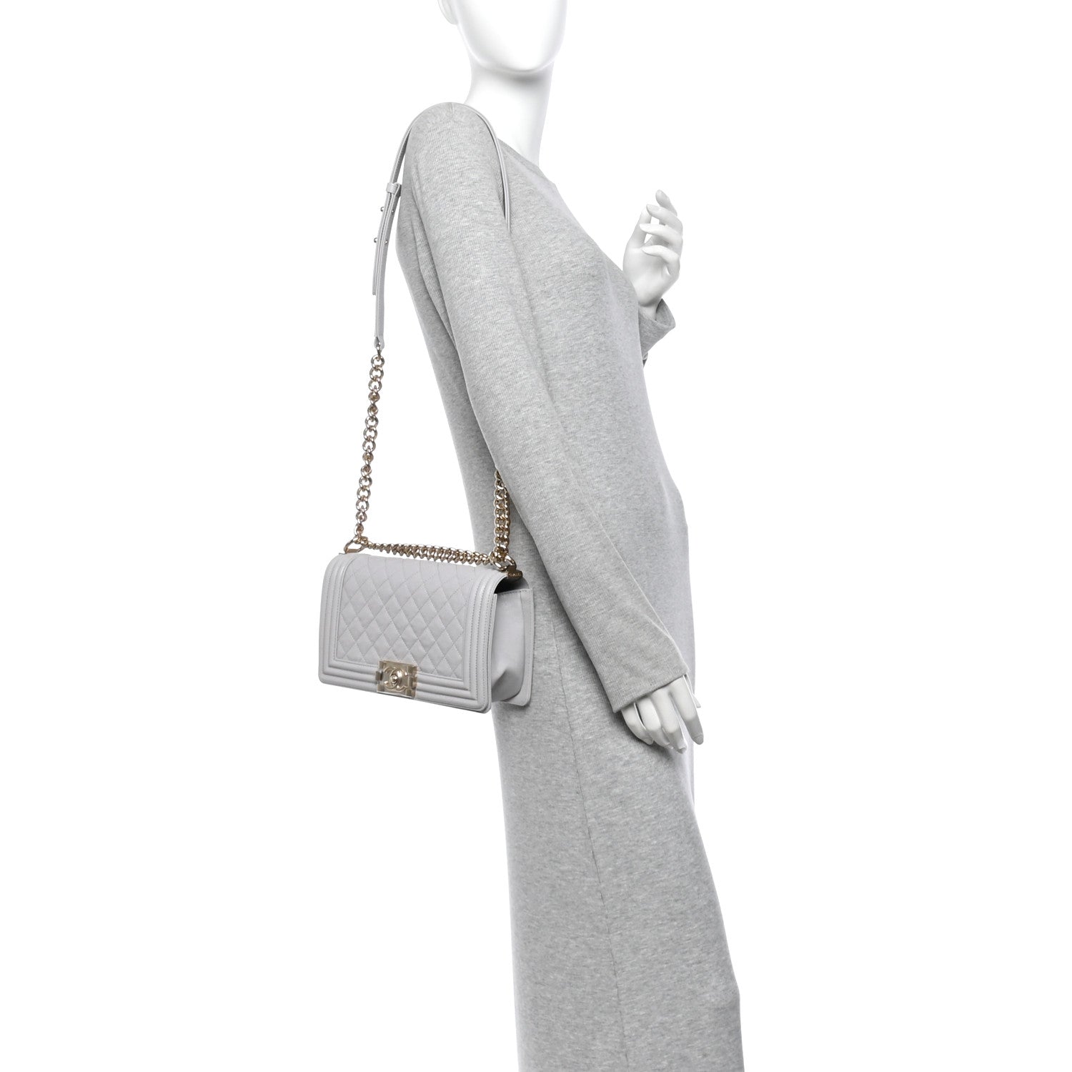 Chanel Caviar Quilted Medium Boy Flap Light Grey 2 of 11