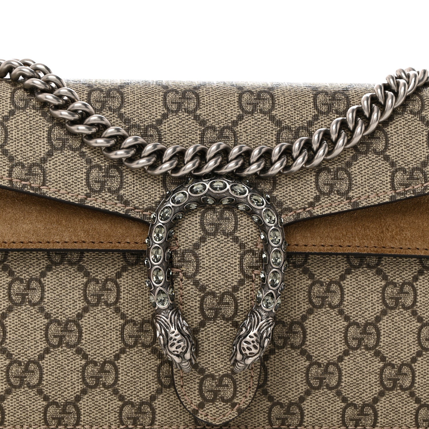 Gucci GG Supreme Monogram Suede Crystal Small Dionysus Shoulder Bag Beige Ebony Taupe 8 of 10