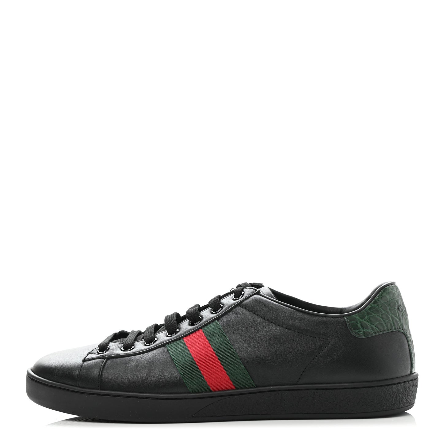 Calfskin Crocodile Web Ace Sneakers 39 Black