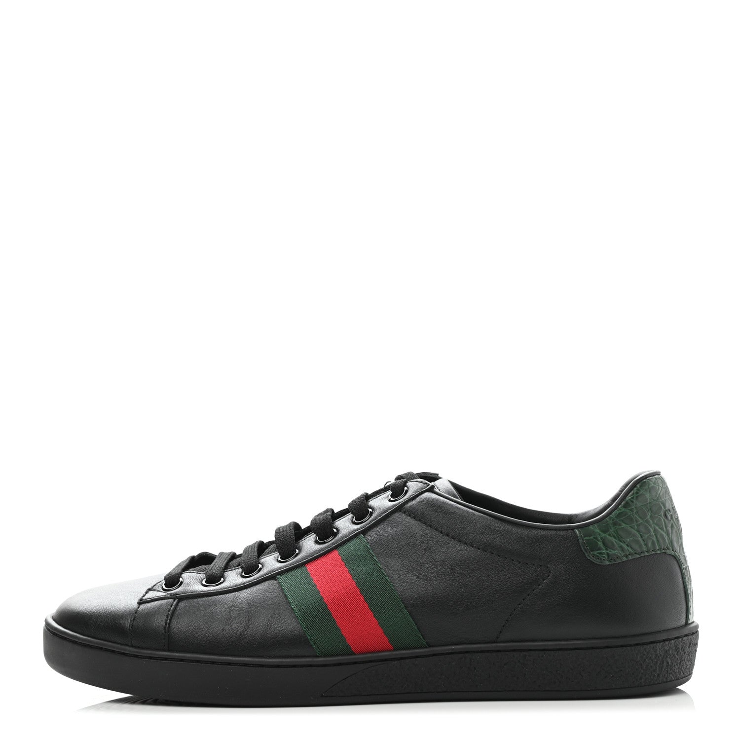 Gucci Calfskin Crocodile Web Ace Sneakers 39 Black 1 of 9