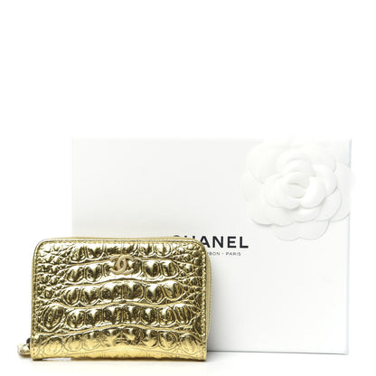Chanel Metallic Calfskin Crocodile Embossed Cocodile Zip Coin Case Gold 8 of 8