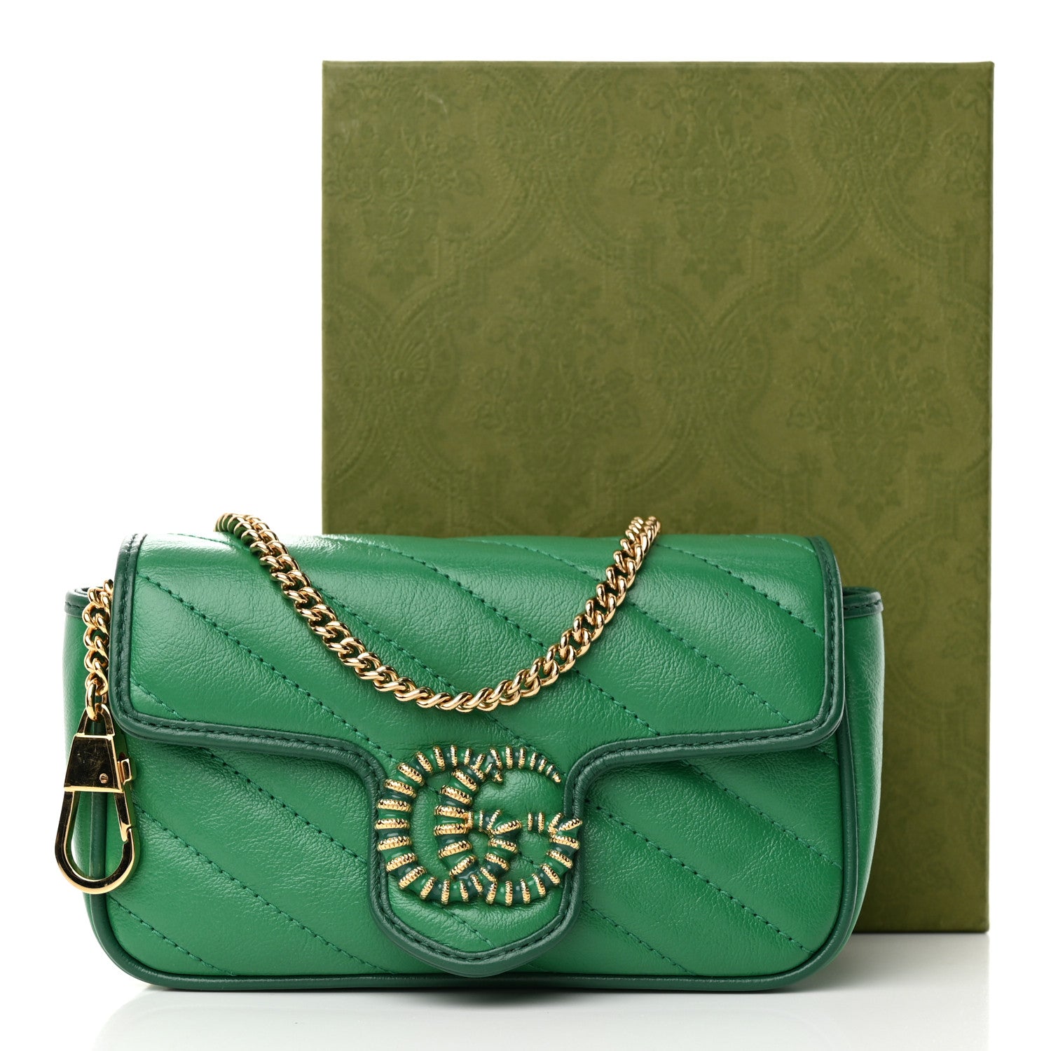 Gucci Azalea Calfskin Enamel Matelasse Diagonal Super Mini Torchon GG Marmont Shoulder Bag New Shamarock Emerald 11 of 11
