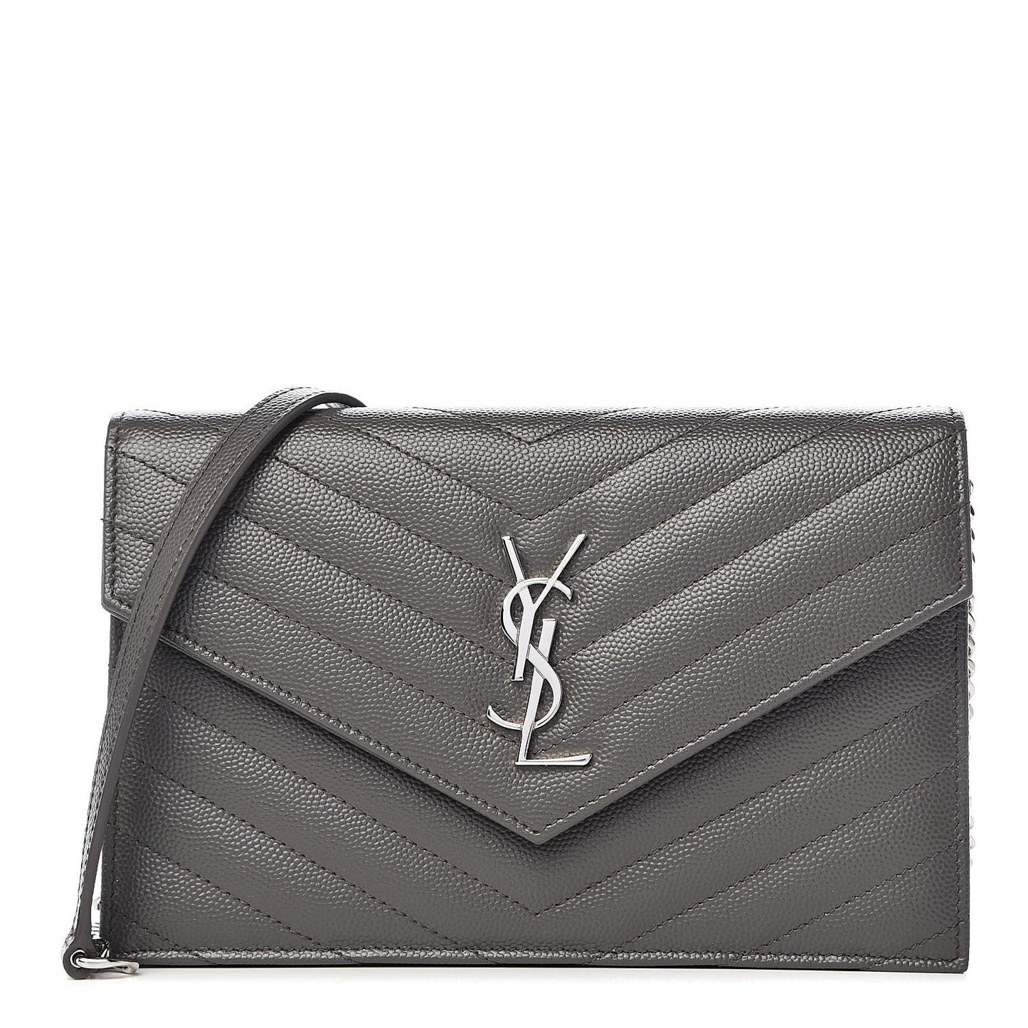 Grain De Poudre Matelasse Chevron Monogram Envelope Chain Wallet Coal
