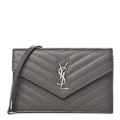 Saint Laurent Grain De Poudre Matelasse Chevron Monogram Envelope Chain Wallet Coal 1 of 10
