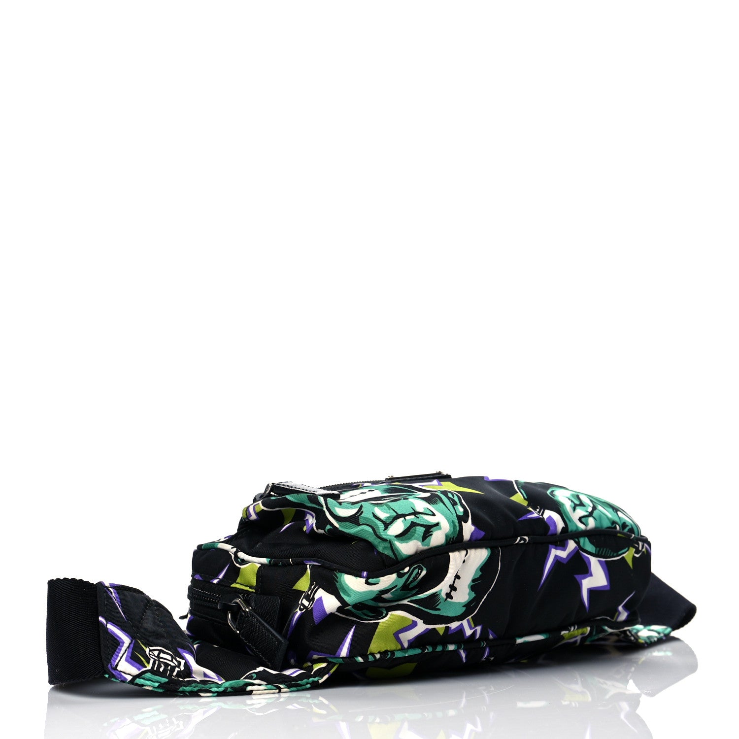 Prada X UNIVERSAL STUDIOS Tessuto Nylon Montagna Frankenstein Print Multi Zip Belt Bag Black Menta 3 of 9
