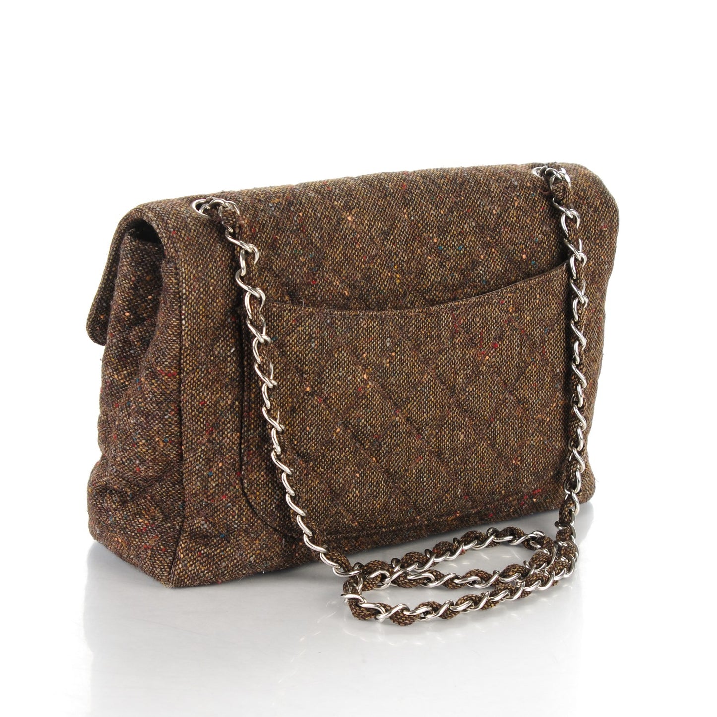 Tweed Quilted Jumbo Single Flap Brown