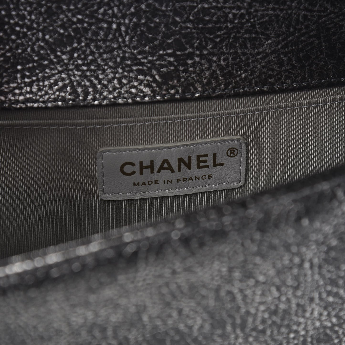 Cracked Metallic Calfskin Quilted Medium Boy Flap Dark Silver