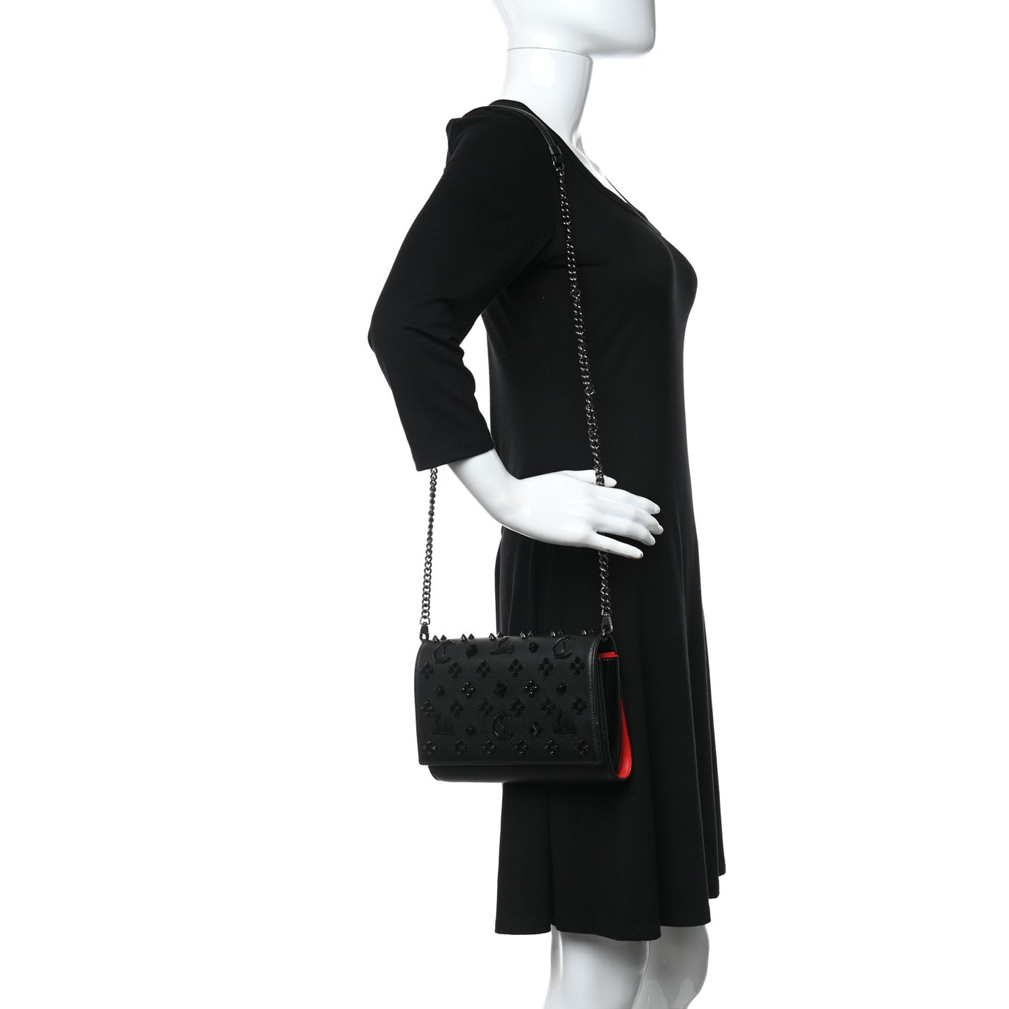 Calfskin Spikes Loubinthesky Paloma Clutch Black