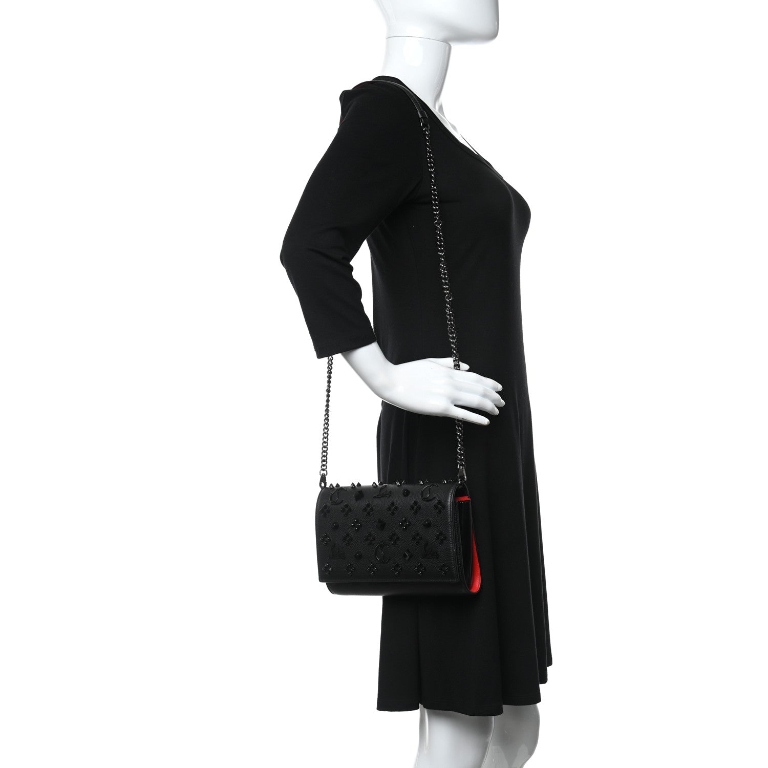 Christian Louboutin Calfskin Spikes Loubinthesky Paloma Clutch Black 2 of 11