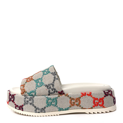 Gucci Linen Psychedelic Mini GG Monogram Angelina Platform 55mm Slide Sandals 40.5 Multicolor 1 of 10