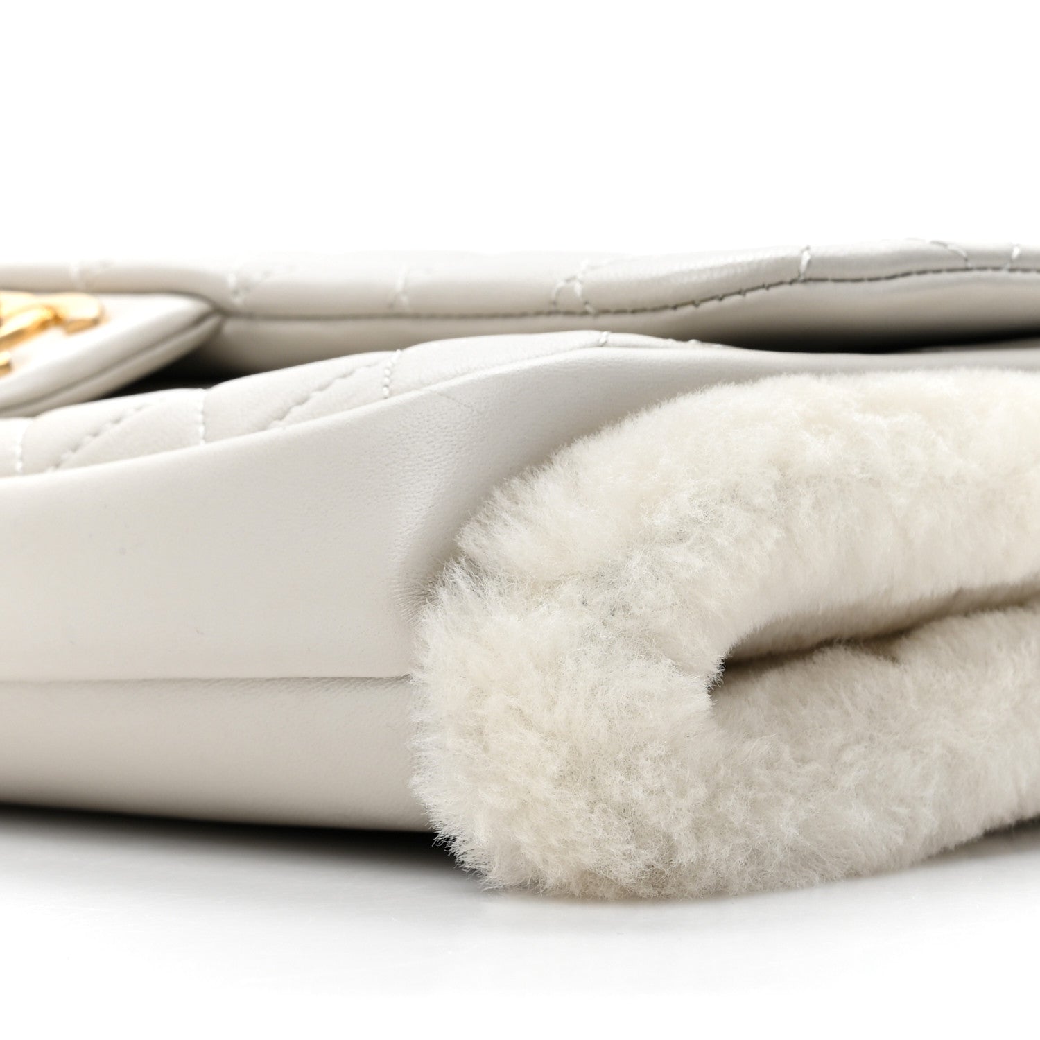 Chanel Lambskin Shearling CC Muff Flap Bag White 9 of 13