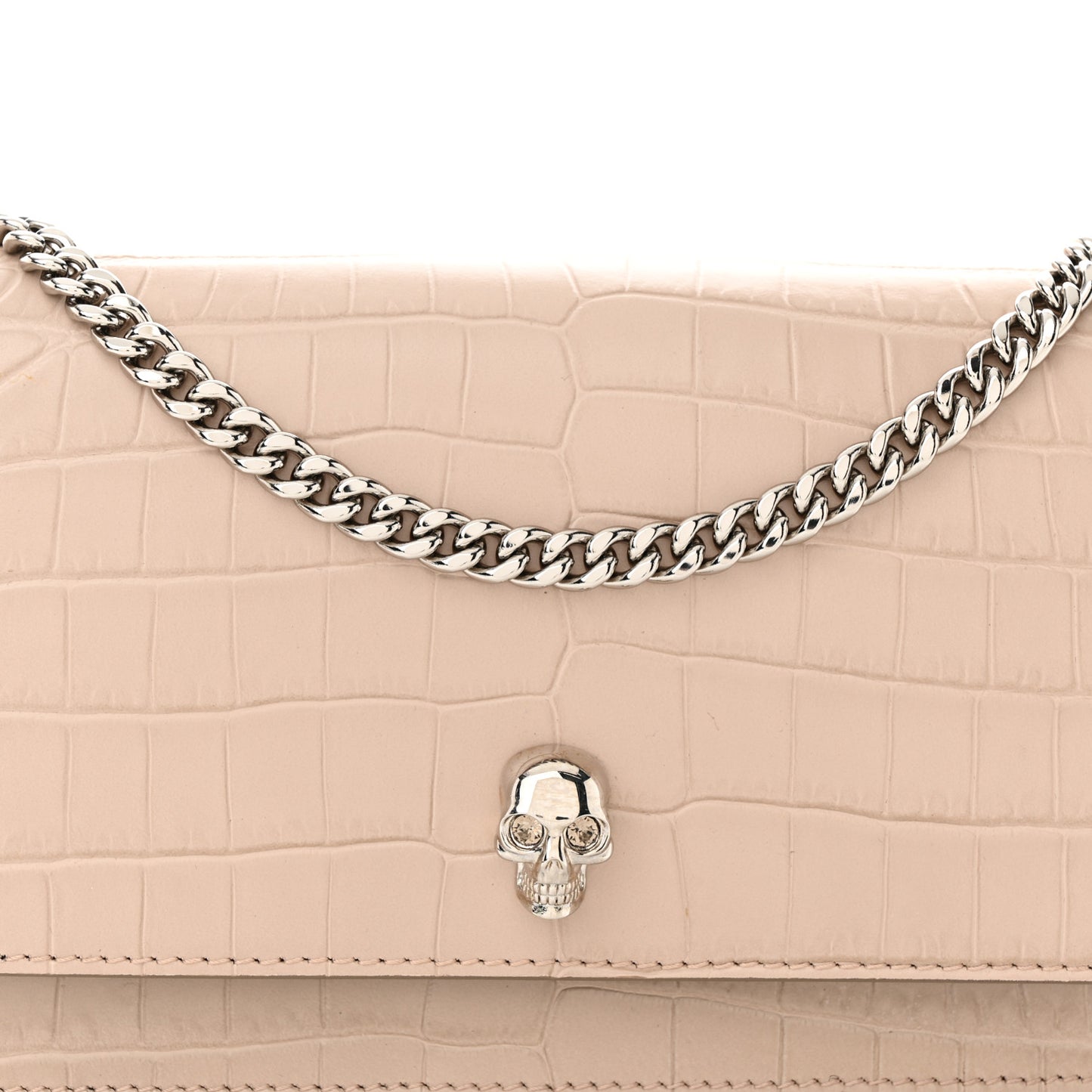 Calfskin Crocodile Embossed Skull Mini Crossbody Bag Beige