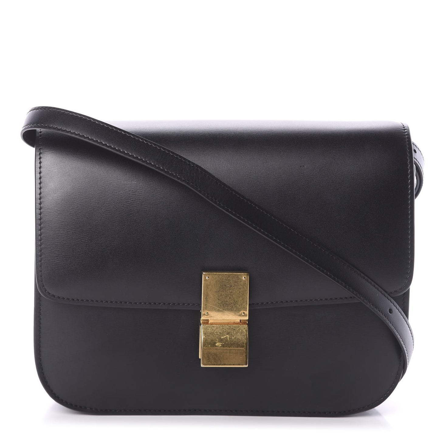 Box Calfskin Medium Classic Box Flap Bag Black