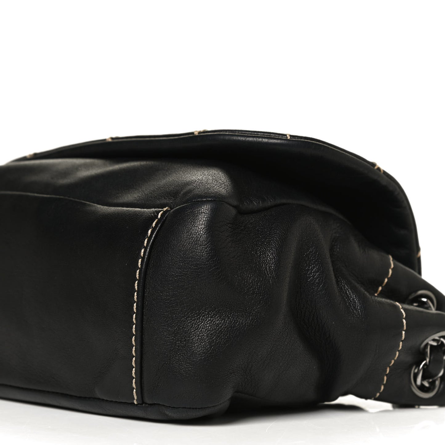 Lambskin Contrast Stitch Small Surpique Accordion Flap Black