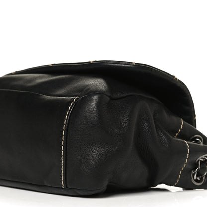 Chanel Lambskin Contrast Stitch Small Surpique Accordion Flap Black 10 of 13