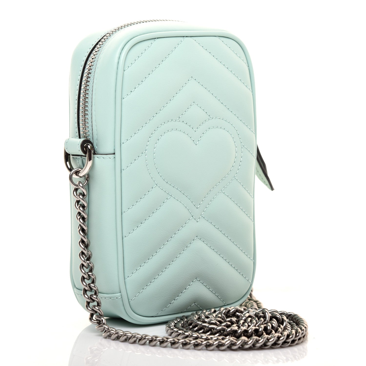 Gucci Calfskin Matelasse Mini GG Marmont Crossbody Bag Water Green 3 of 10