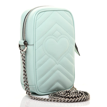 Gucci Calfskin Matelasse Mini GG Marmont Crossbody Bag Water Green 3 of 10