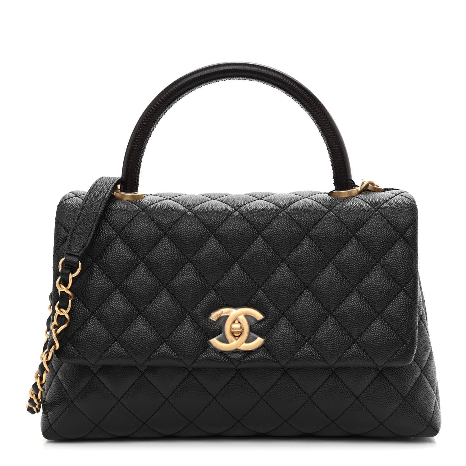 Chanel Caviar Lizard Embossed Quilted Small Coco Handle Flap Black 1 of 10