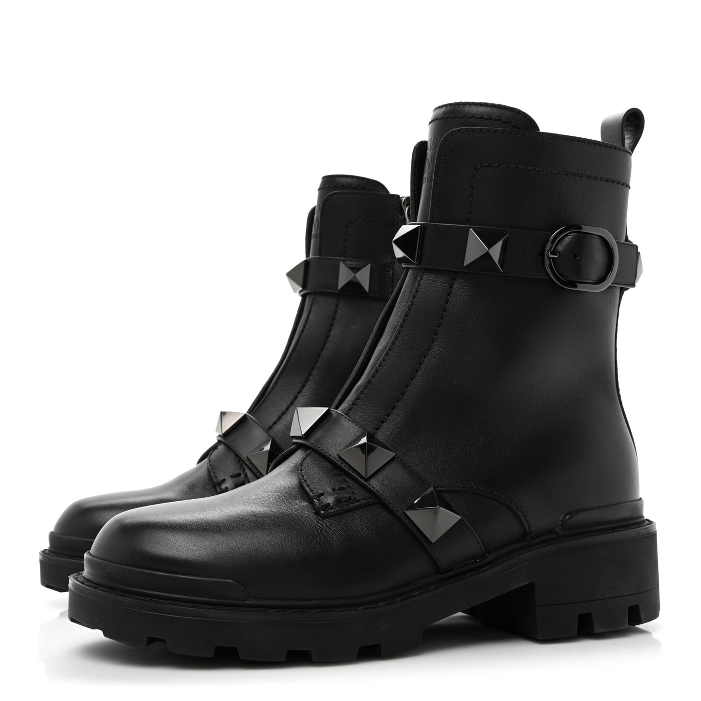 Calfskin Tonal Roman Stud 20/40mm Combat Boots 38 Black