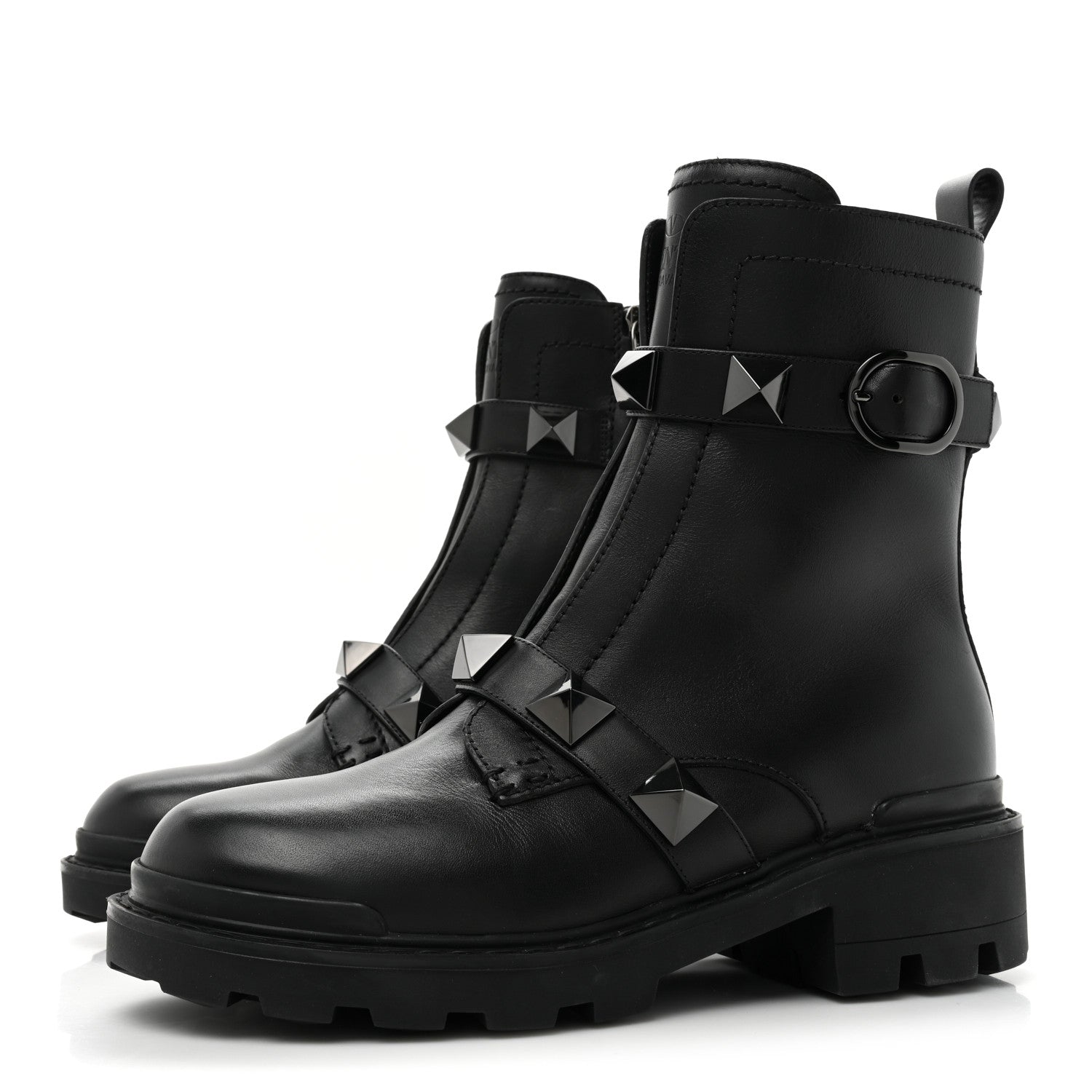 Valentino Garavani Calfskin Tonal Roman Stud 20/40mm Combat Boots 38 Black 3 of 9