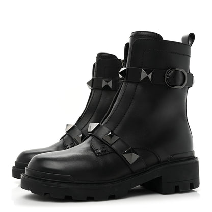Valentino Garavani Calfskin Tonal Roman Stud 20/40mm Combat Boots 38 Black 3 of 9
