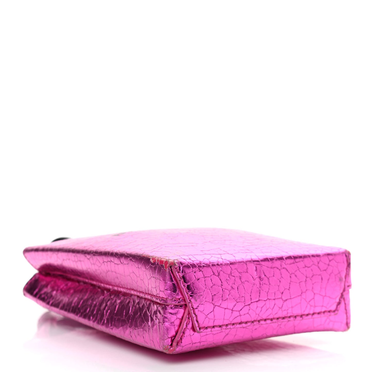 Metallic Calfskin Logo Shopping Phone Holder Bag Acid Fuchsia