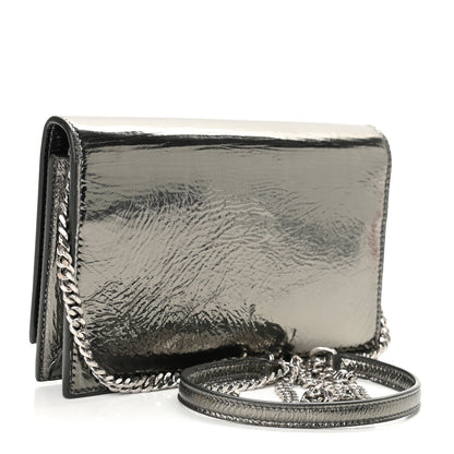 Saint Laurent Metallic Crackled Calfskin Kate Monogram Tassel Chain Wallet Argento 3 of 11