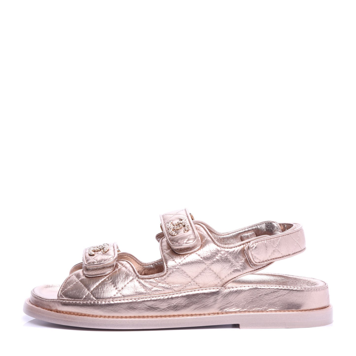 Iridescent Lambskin Quilted Velcro Dad Sandals 38 Light Bronze