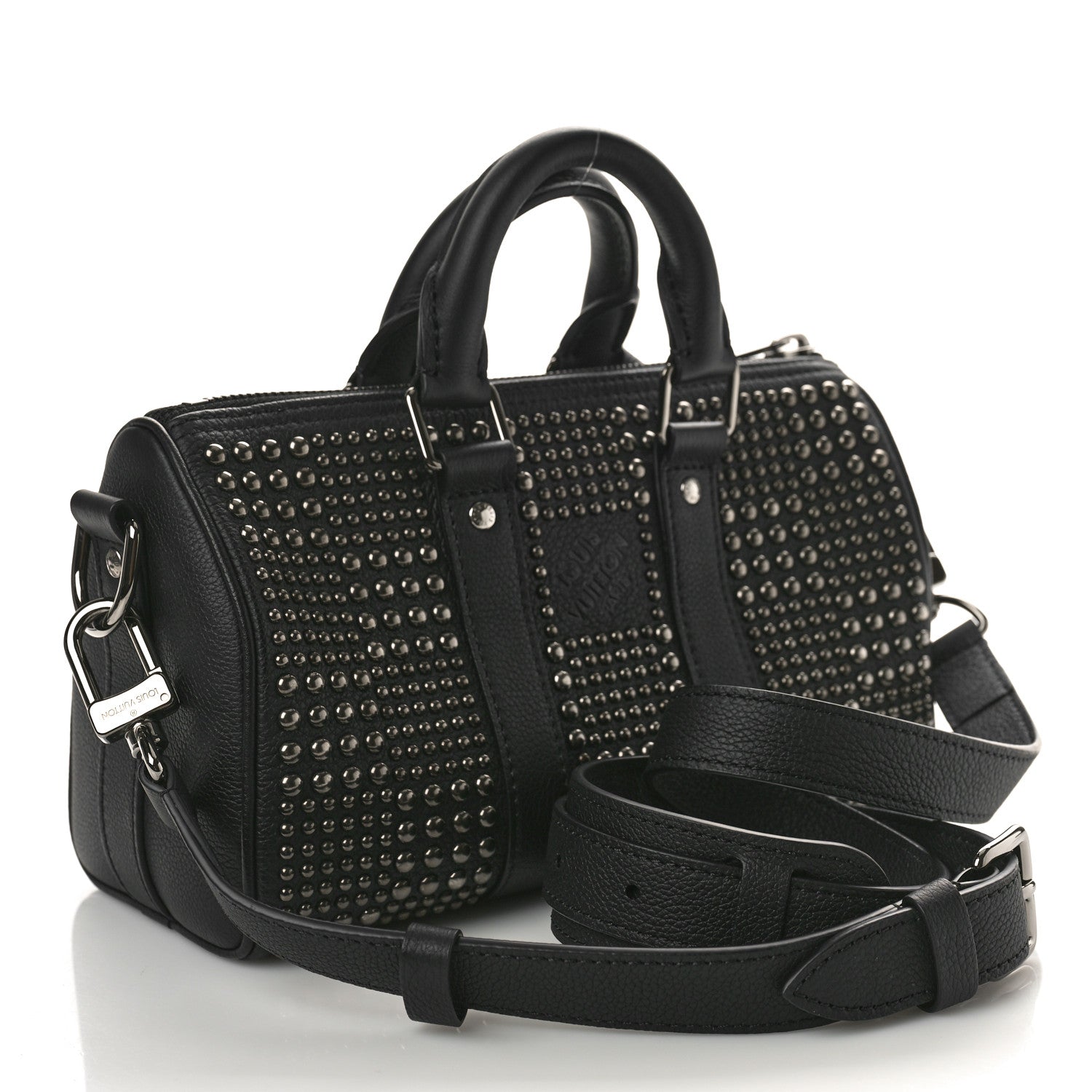 Louis Vuitton Calfskin Studded Keepall Bandouliere 25 Black 3 of 8