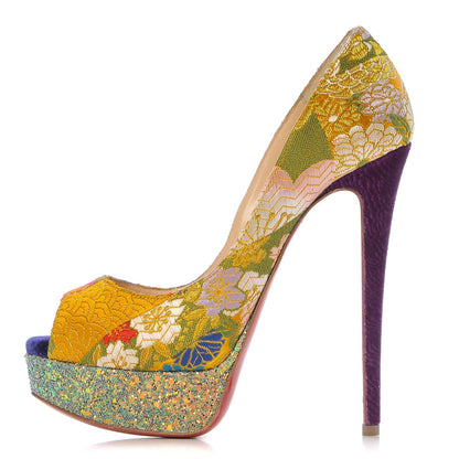 Christian Louboutin Tissu Glitter Dragon Lady Peep 150 Pumps 37.5 Pollen 1 of 12