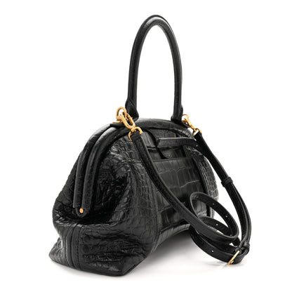 Balenciaga Extra Supple Calfskin Crocodile Embossed Small Editor Bag Black 3 of 9