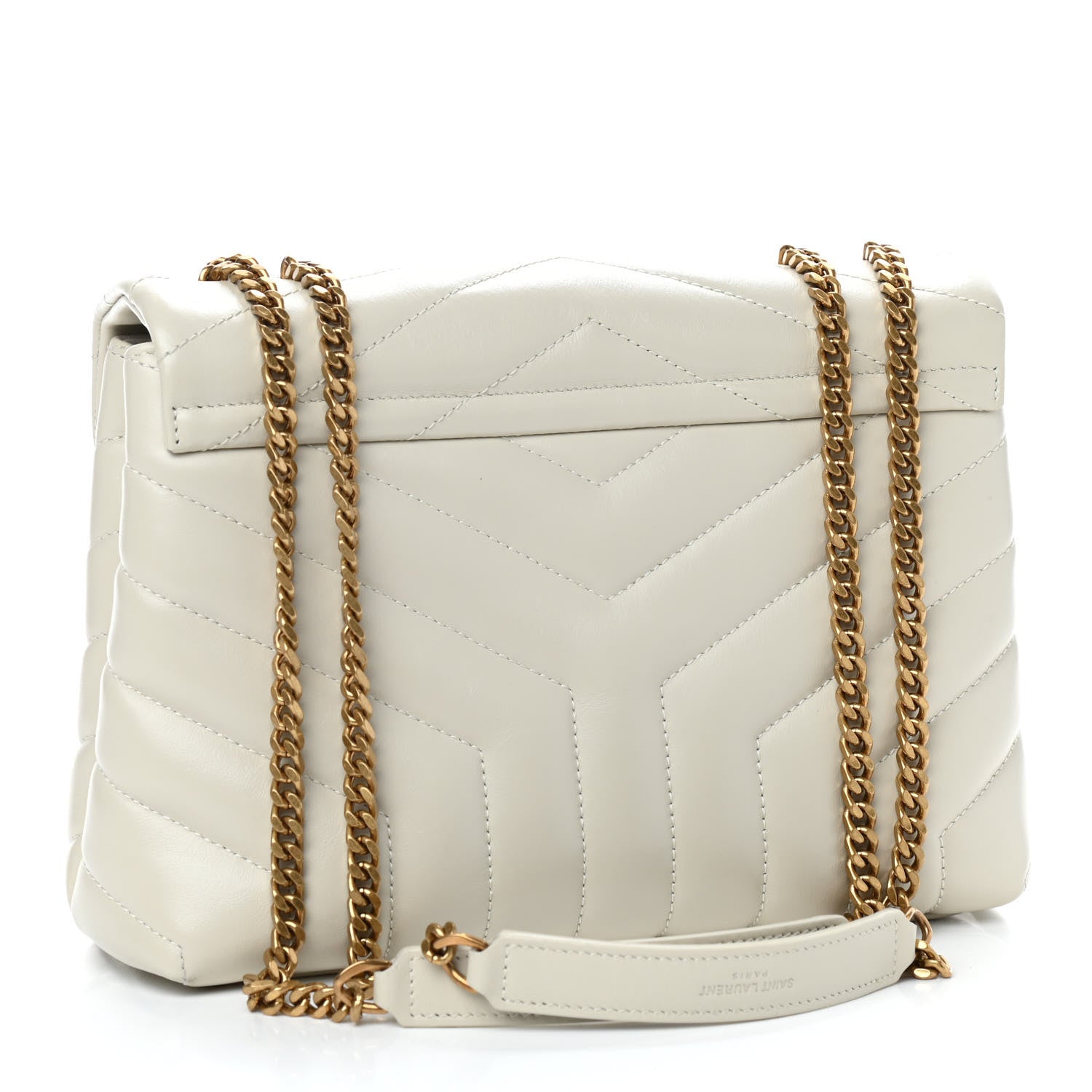 Saint Laurent Calfskin Y Quilted Monogram Small Loulou Chain Satchel Ivory 3 of 12