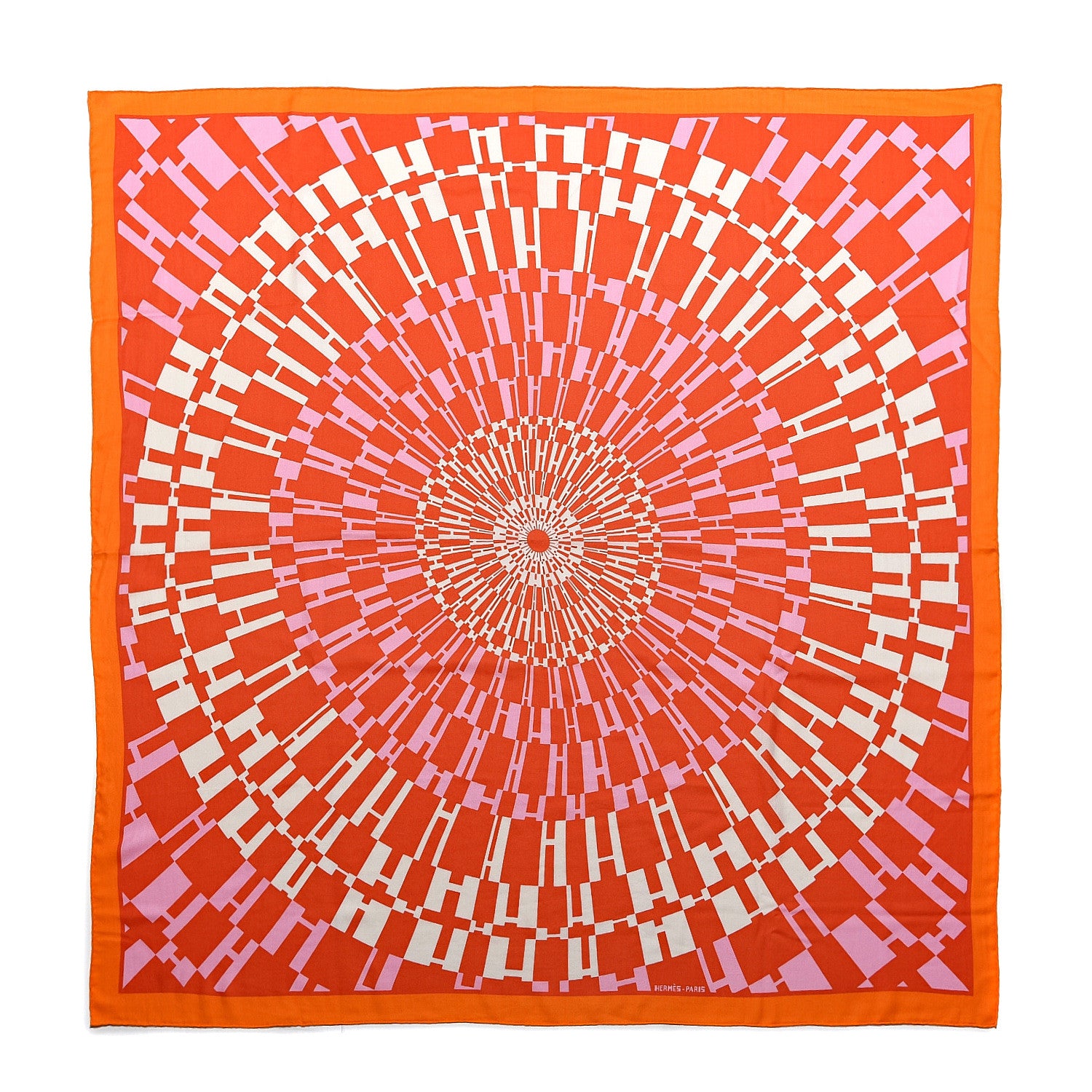 Hermes Cashmere Silk Op'H Shawl 140 Orange Rose Blanc 1 of 5