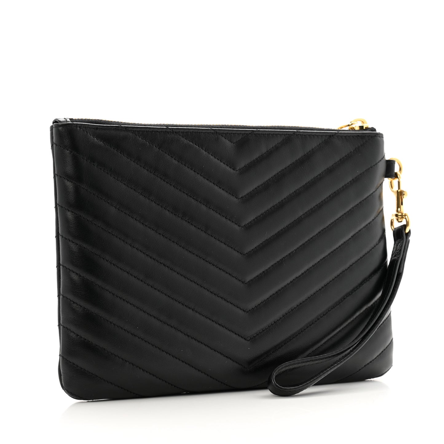 Calfskin Matelasse Chevron Monogram A5 Wristlet Black
