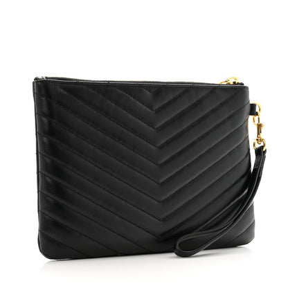 Saint Laurent Calfskin Matelasse Chevron Monogram A5 Wristlet Black 3 of 9