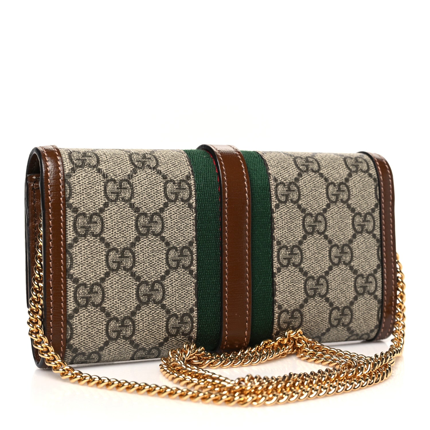 Gucci GG Supreme Monogram Azalea Calfskin Web Jackie 1961 Chain Wallet Beige Ebony Brown Sugar 3 of 11