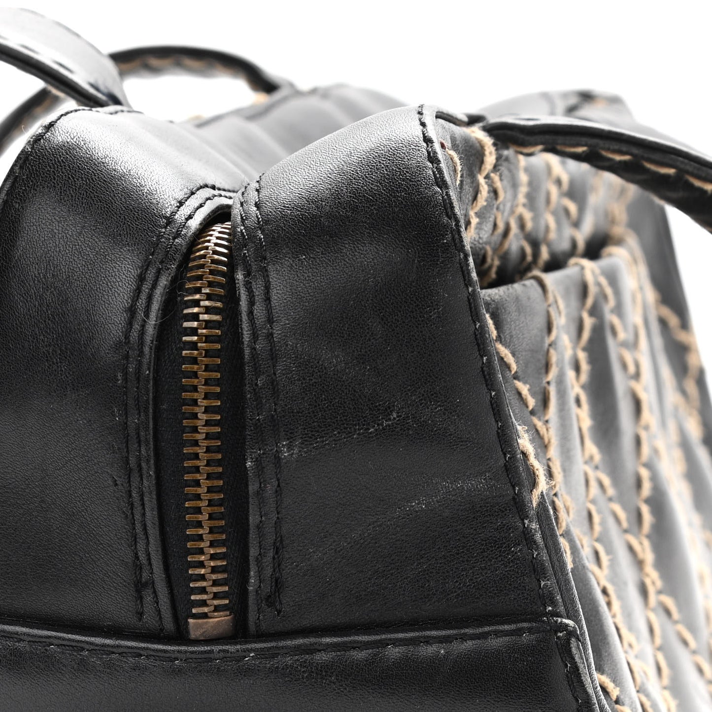 Calfskin Contrast Stitch Surpique Bowler Black