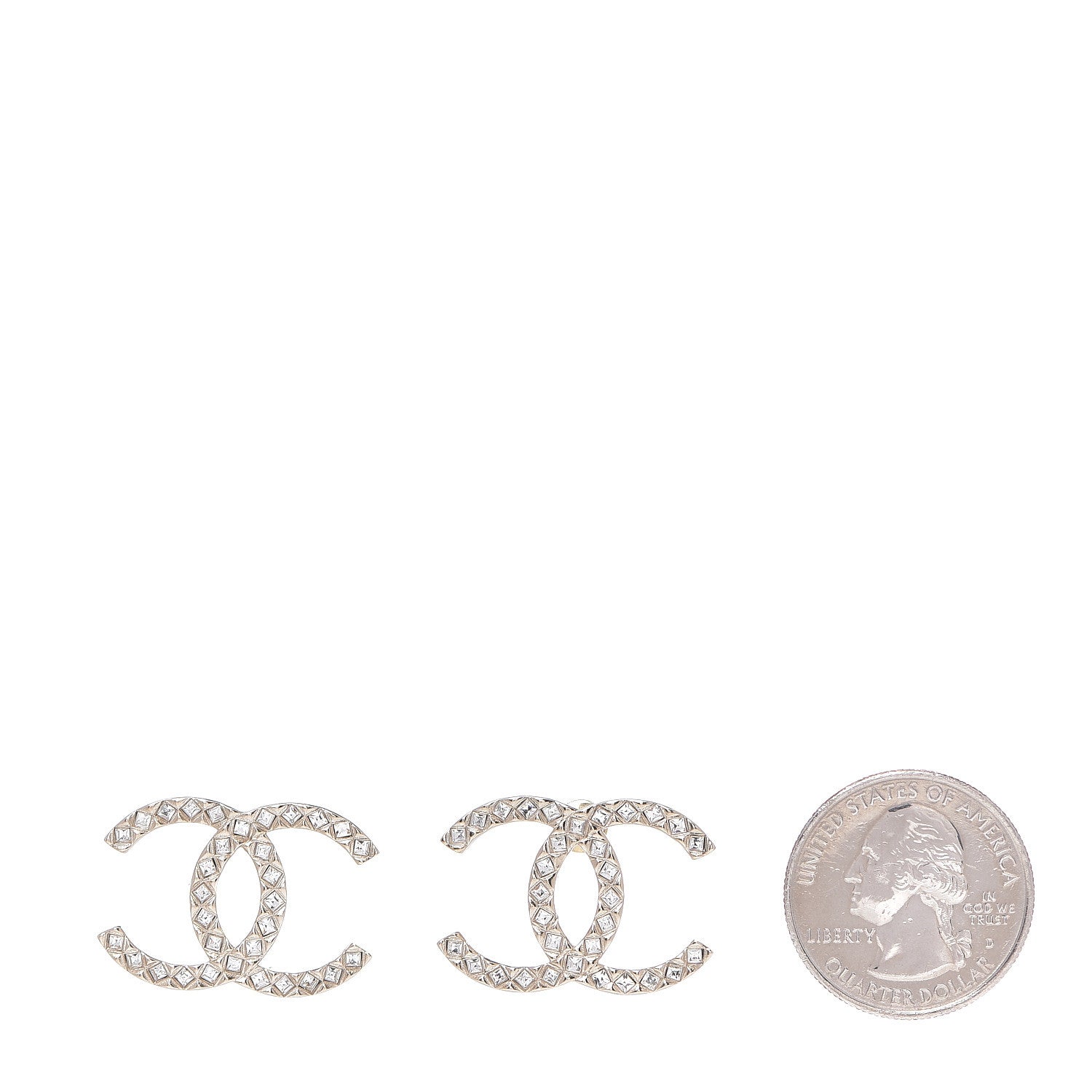 Chanel Crystal CC Large Stud Earrings Gold 2 of 4