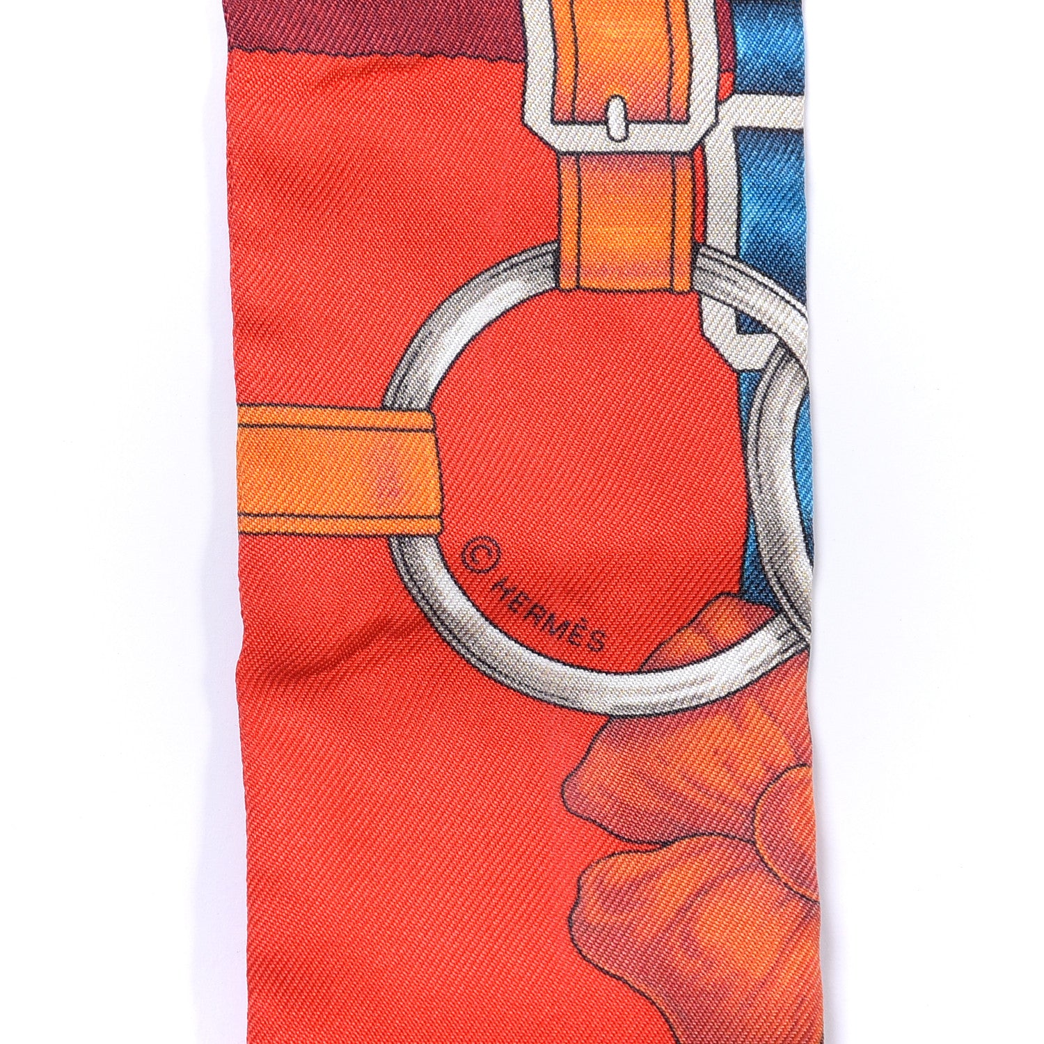 Hermes Silk Grand Manege Twilly Rouge Orange Fuchsia 3 of 4