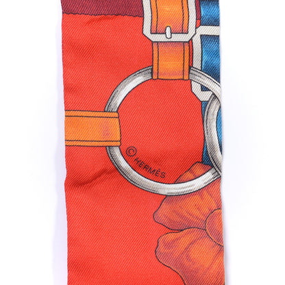 Hermes Silk Grand Manege Twilly Rouge Orange Fuchsia 3 of 4