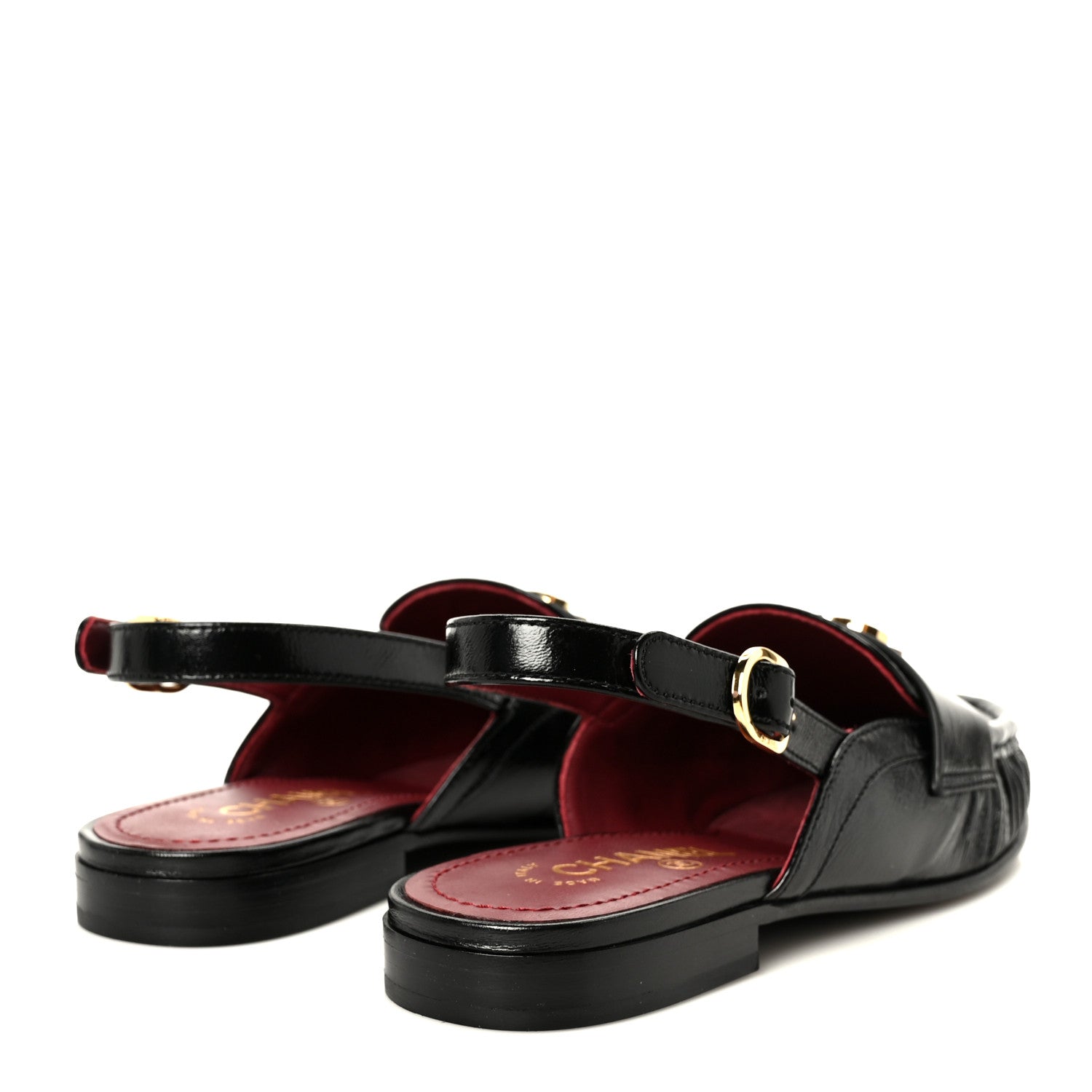 Chanel Crumpled Shiny Lambskin CC Slingback Mocassin 37.5 Black 5 of 10