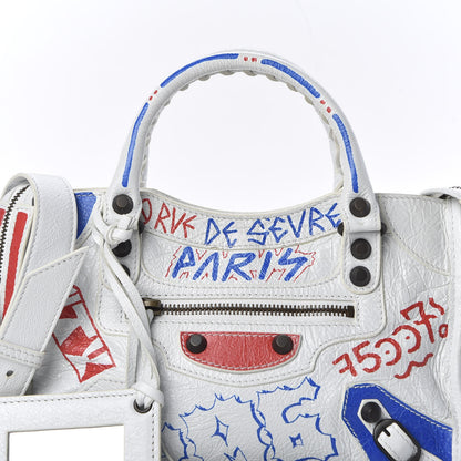 Balenciaga Agneau Graffiti All Over Classic Hardware Mini City White Bleu Rouge 9 of 9