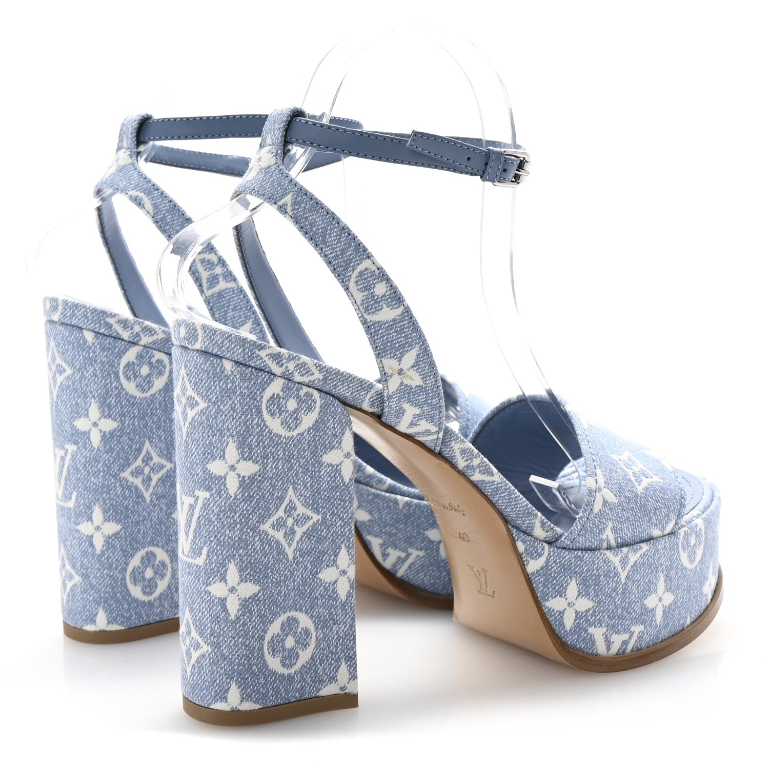 Louis Vuitton Monogram Jacquard Denim Platform Sandals 40 Blue 5 of 10