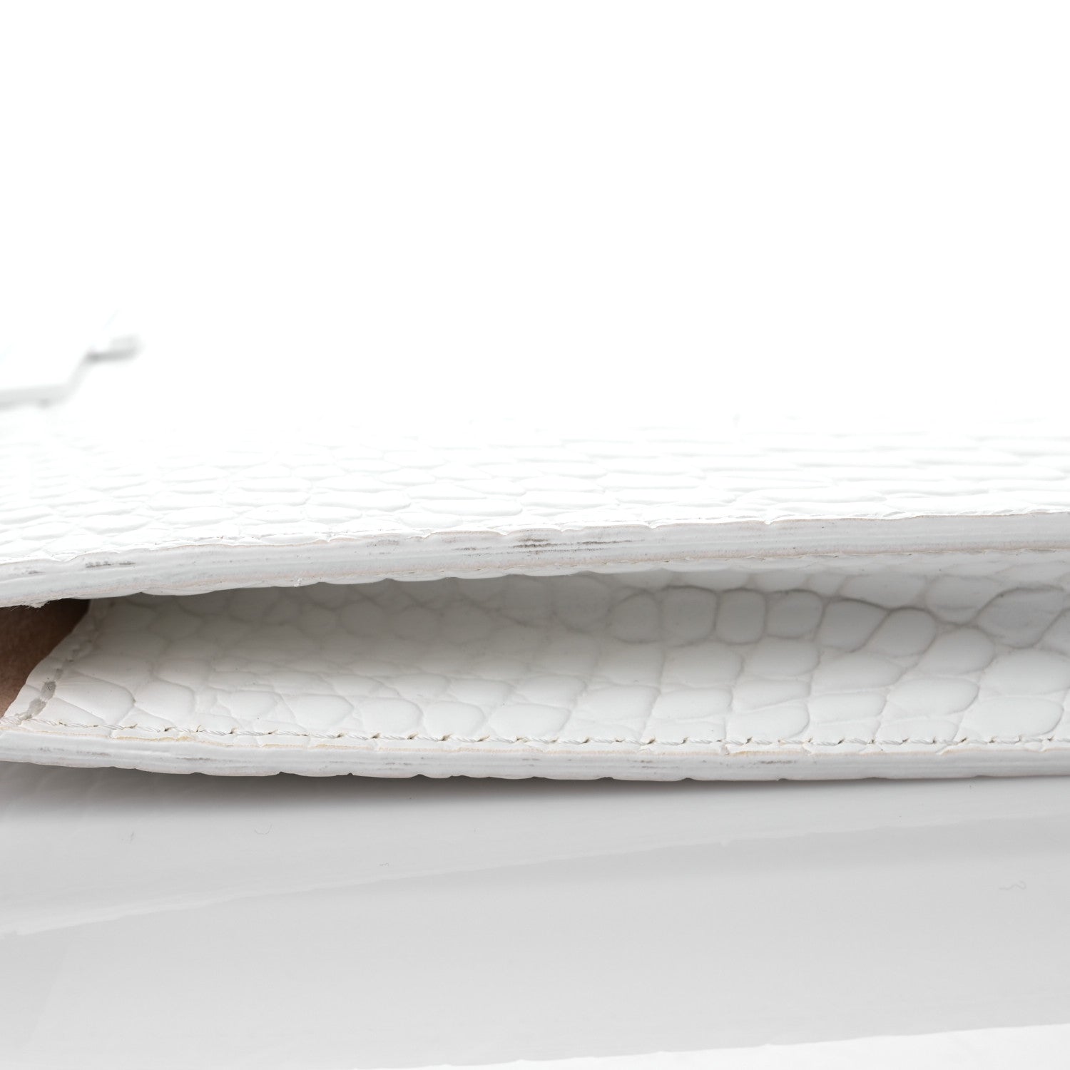 Alexander McQueen Calfskin Crocodile Embossed Knuckle Flat Clutch White 10 of 10