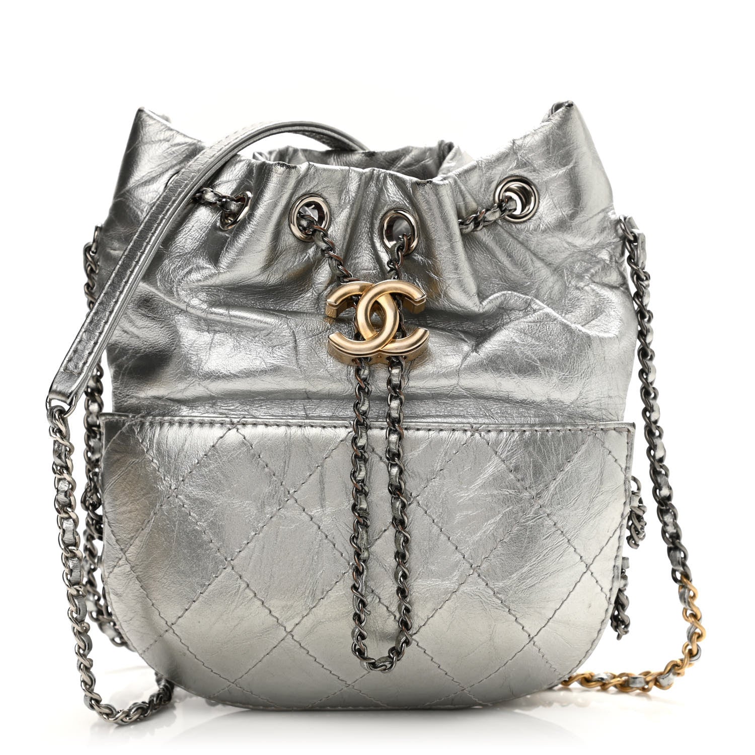 Chanel Metallic Aged Calfskin Quilted Small Gabrielle Bucket Silver 1 of 16