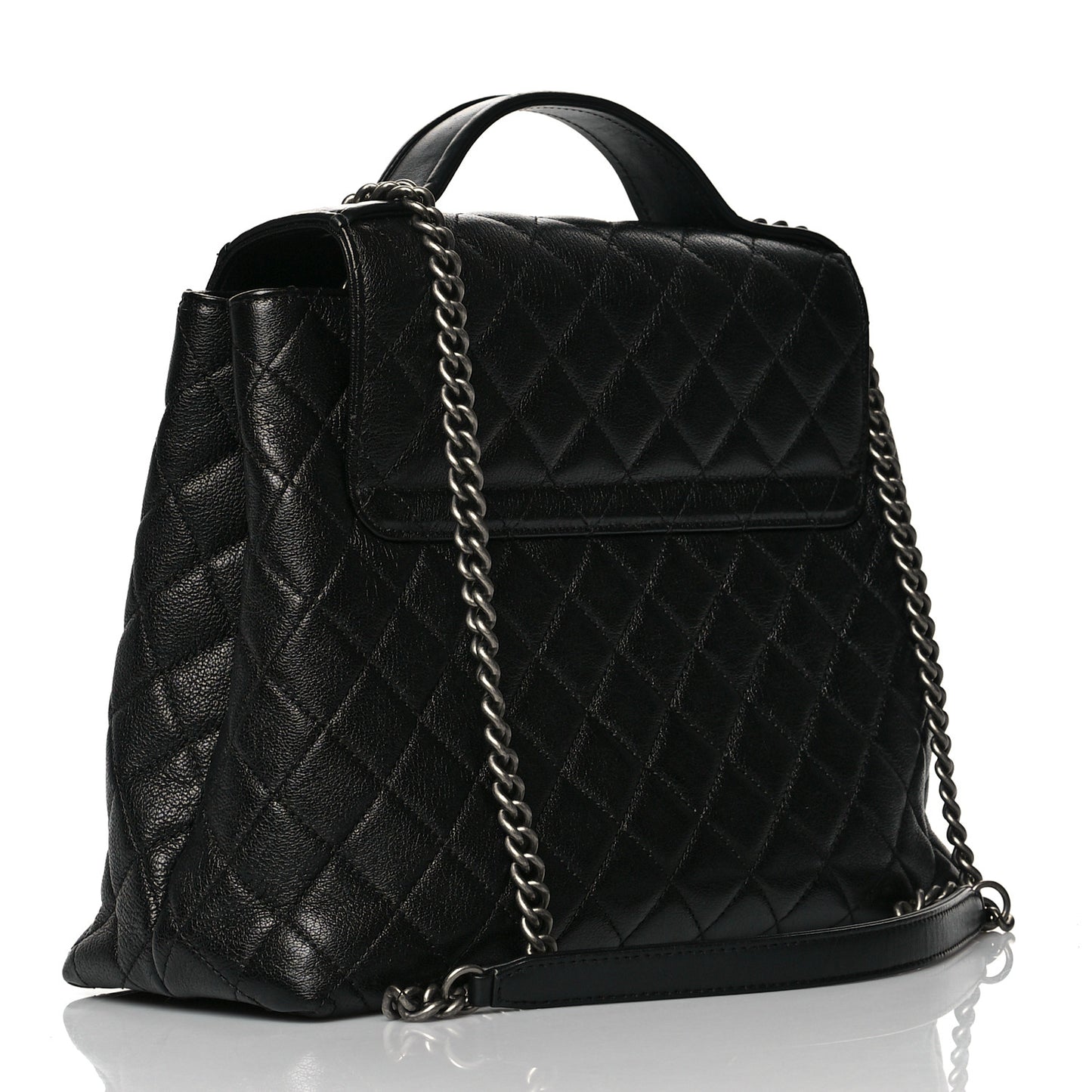 Goatskin Quilted Small CC University Shopping Tote Black